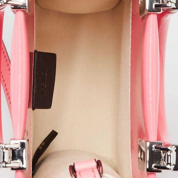 Fendi Beige/Pink Patent Leather and Canvas Sunshine Mini Crossbody Tote Bag - Picture 10 of 11